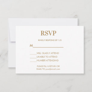 Tarjeta De Confirmación De Asistencia Boda Monograma Oro blanco Minimalista