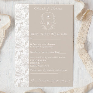 Tarjeta De Confirmación De Asistencia Boda Monograma Pale Taupe escudo