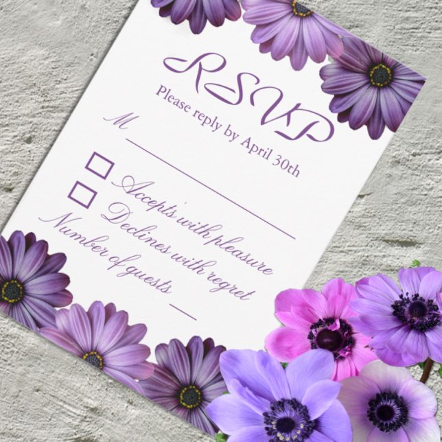 Tarjeta De Confirmación De Asistencia Boda morado floral (Subido por el creador)