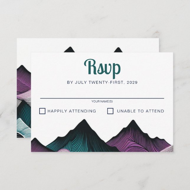 Tarjeta De Confirmación De Asistencia Boda morado y Verde azulado (Anverso / Reverso)