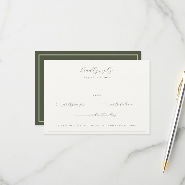 Tarjeta De Confirmación De Asistencia Boda Moss Green Beige (Anverso/Reverso In Situ)