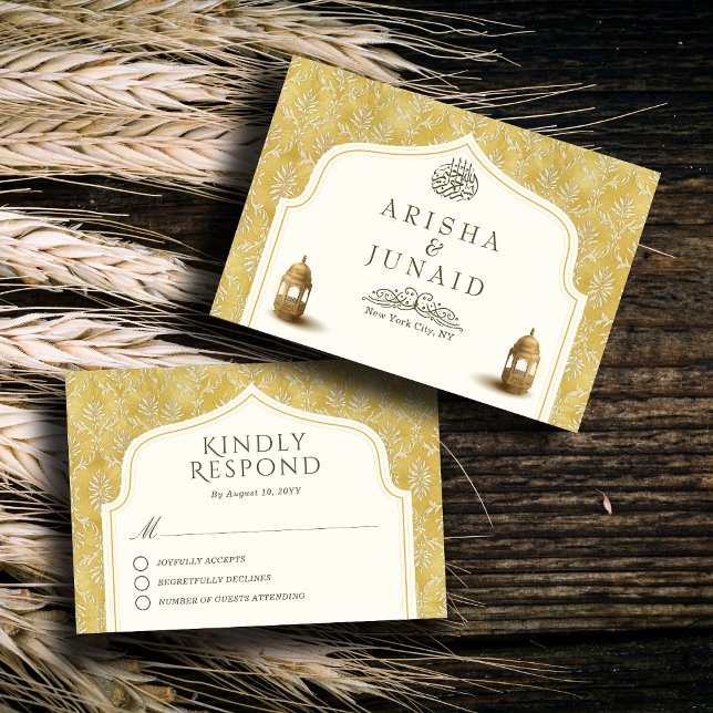 Tarjeta De Confirmación De Asistencia Boda musulmana de Royal Golden Damask (Subido por el creador)