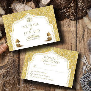 Tarjeta De Confirmación De Asistencia Boda musulmana de Royal Golden Damask