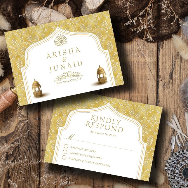 Tarjeta De Confirmación De Asistencia Boda musulmana de Royal Golden Damask (Subido por el creador)
