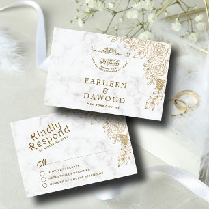 Tarjeta De Confirmación De Asistencia Boda musulmana islámica de encaje floral de mármol