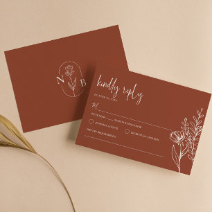 Tarjeta De Confirmación De Asistencia Boda Naranja de Boho Floral Terracotta quemada
