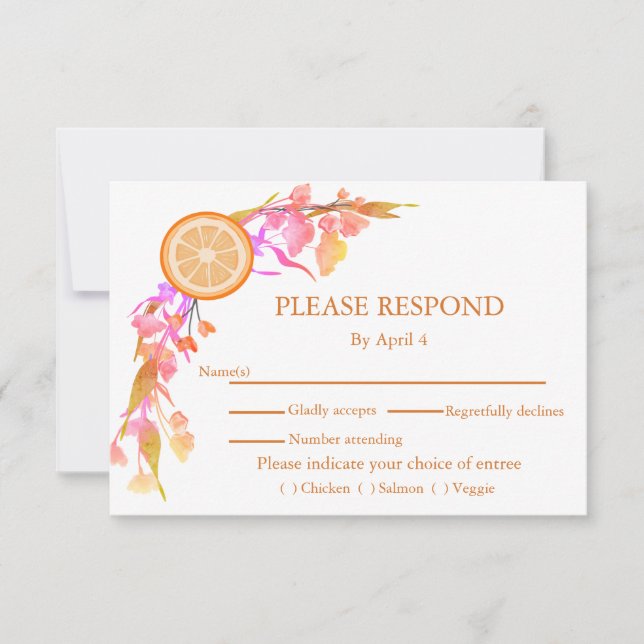 Tarjeta De Confirmación De Asistencia Boda naranja Fruit Yellow Flowers (Anverso)