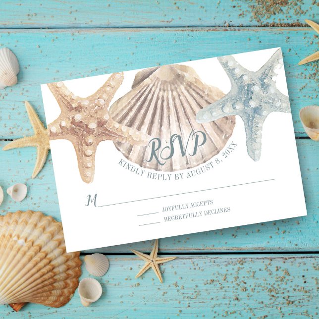 Tarjeta De Confirmación De Asistencia Boda Náutica Azul Mar de Starfish (Subido por el creador)