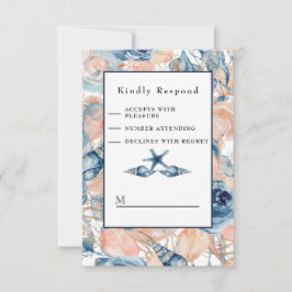 Tarjeta De Confirmación De Asistencia Boda Náutica, concha y Rosas de playa,