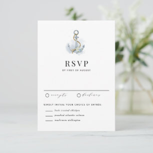 Tarjeta De Confirmación De Asistencia Boda náutica de ancla floral azul acuarela
