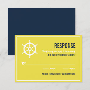 Tarjeta De Confirmación De Asistencia Boda náutica de azul marino y amarillo