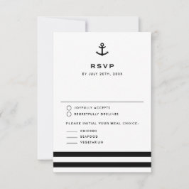 Tarjeta De Confirmación De Asistencia Boda Náutica Moderna de Ancla en Blanco y Negro