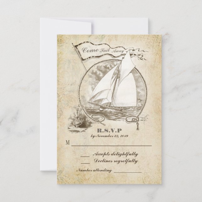 Tarjeta De Confirmación De Asistencia Boda náutica Náutica RSVP-Come Vela (Anverso)