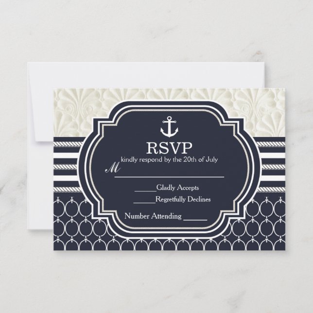 Tarjeta De Confirmación De Asistencia Boda Náutica y Blanca Elegante en Playa (Anverso)