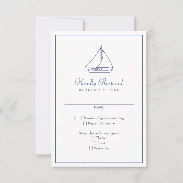 Tarjeta De Confirmación De Asistencia Boda Nautical Sailboat (Anverso)