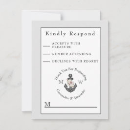 Tarjeta De Confirmación De Asistencia Boda Náutico Ancla Floral Blanco Gris plateado