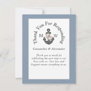 Tarjeta De Confirmación De Asistencia Boda náutico Floral Anchor Naval Azul Blanco