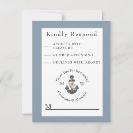 Tarjeta De Confirmación De Asistencia Boda náutico Floral Anchor Naval Azul Blanco