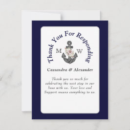Tarjeta De Confirmación De Asistencia Boda náutico Floral Anchor Naval Azul Blanco