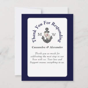 Tarjeta De Confirmación De Asistencia Boda náutico Floral Anchor Naval Azul Blanco