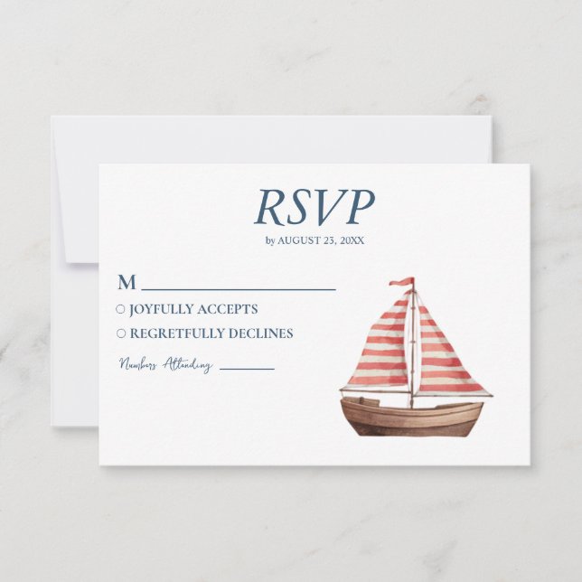 Tarjeta De Confirmación De Asistencia Boda náutico Nautical Ship Sailing Yachate (Anverso)