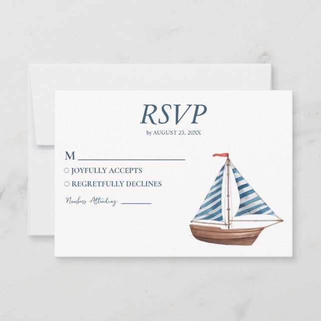 Tarjeta De Confirmación De Asistencia Boda náutico Nautical Ship Sailing Yachate (Anverso)