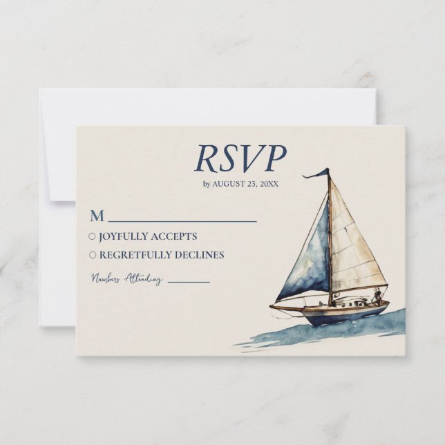 Tarjeta De Confirmación De Asistencia Boda náutico Nautical Ship Sailing Yachate (Anverso)