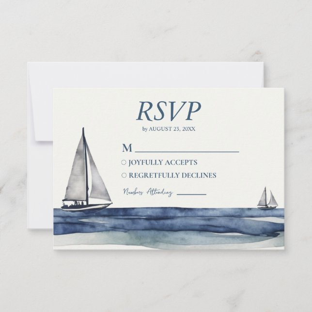 Tarjeta De Confirmación De Asistencia Boda náutico Nautical Ship Sailing Yachate (Anverso)