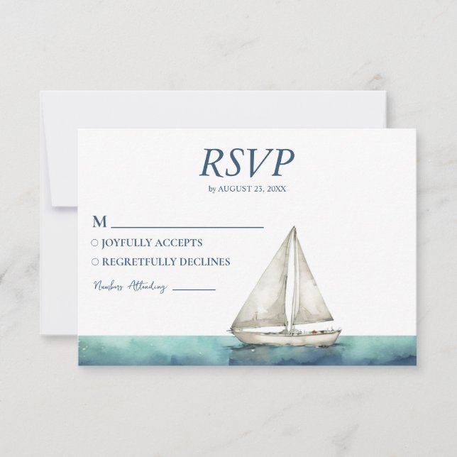 Tarjeta De Confirmación De Asistencia Boda náutico Nautical Ship Sailing Yachate (Anverso)