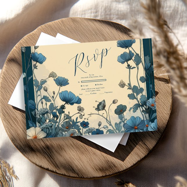 Tarjeta De Confirmación De Asistencia Boda Navy Blue Art Nouveau (Subido por el creador)