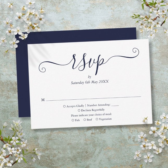 Tarjeta De Confirmación De Asistencia Boda Navy Blue Elegant Script (Subido por el creador)