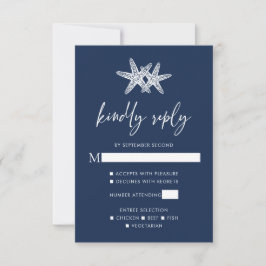 Tarjeta De Confirmación De Asistencia Boda Navy Blue Modern Beach Starfish