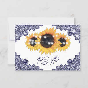 Tarjeta De Confirmación De Asistencia Boda Navy Blue y Sunflower