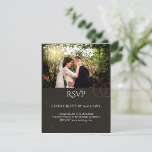 Tarjeta De Confirmación De Asistencia Boda negra moderna personalizable con foto