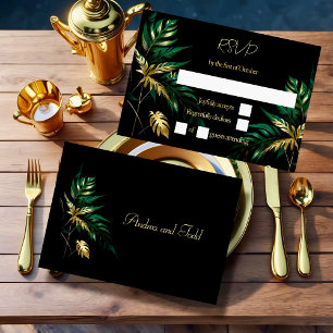 Tarjeta De Confirmación De Asistencia boda negro dorado minimalista