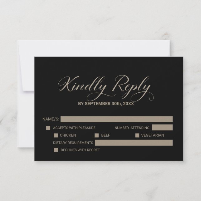 Tarjeta De Confirmación De Asistencia Boda negro simple (Anverso)