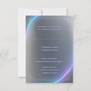 Tarjeta De Confirmación De Asistencia Boda Neon Eléctrico Moderno Gris Azul Púrpura