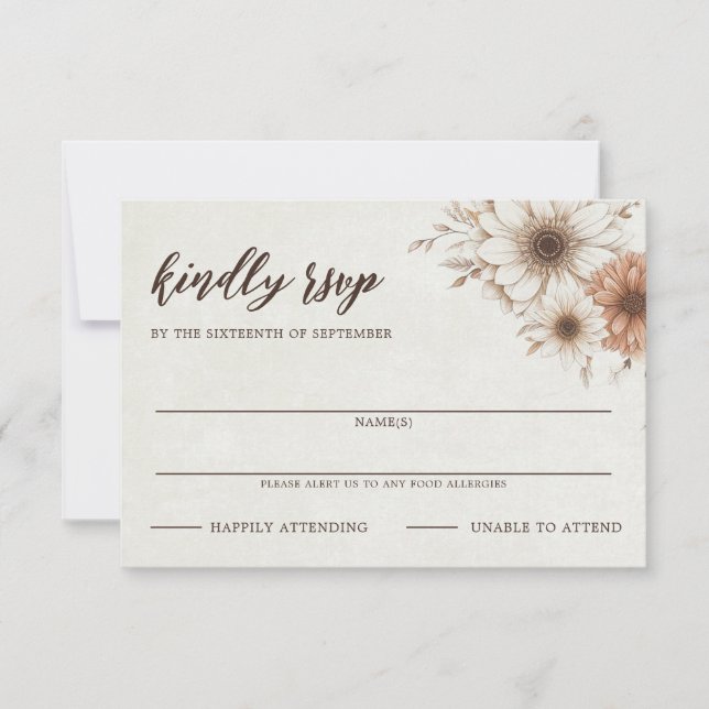Tarjeta De Confirmación De Asistencia Boda Neutral Boho Floral (Anverso)