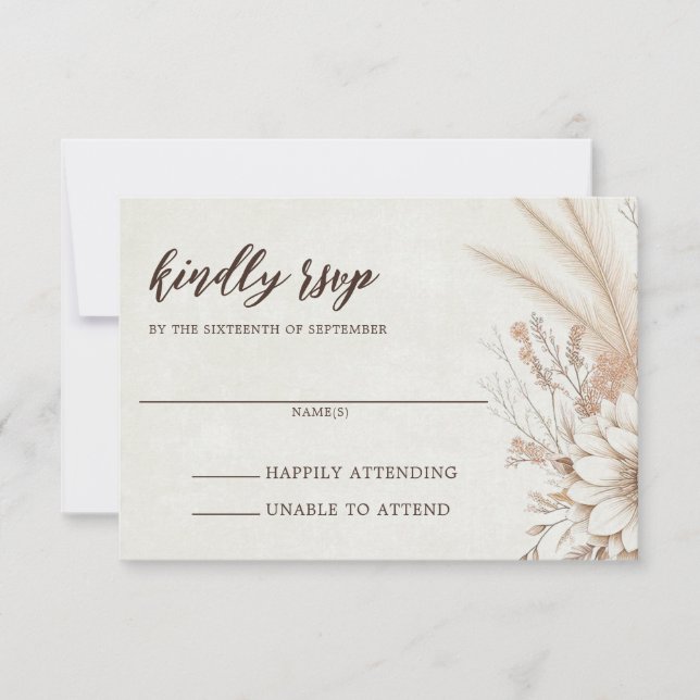 Tarjeta De Confirmación De Asistencia Boda Neutral Boho Floral (Anverso)