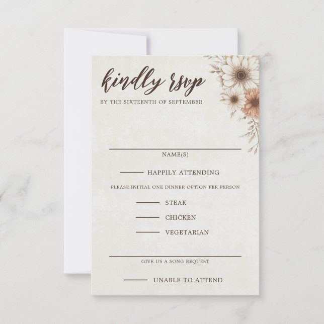 Tarjeta De Confirmación De Asistencia Boda Neutral Boho Floral (Anverso)