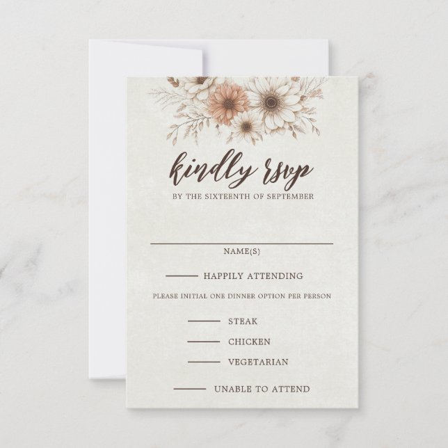 Tarjeta De Confirmación De Asistencia Boda Neutral Boho Floral (Anverso)
