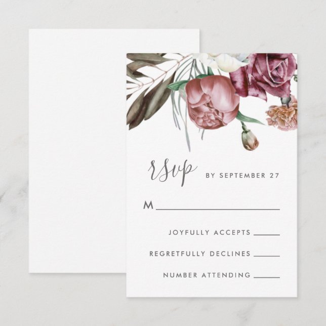 Tarjeta De Confirmación De Asistencia Boda Neutral Boho Floral Moderno Script (Anverso / Reverso)
