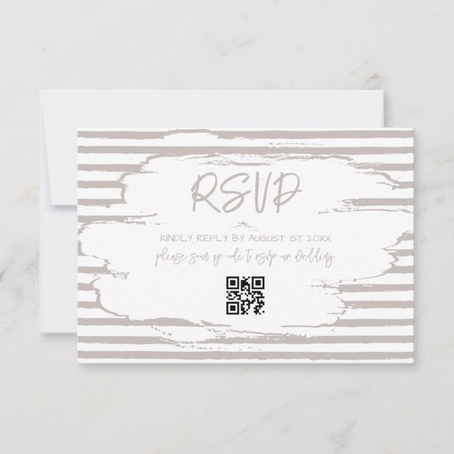 Tarjeta De Confirmación De Asistencia Boda Neutral de franjas blancas modernas (Anverso)