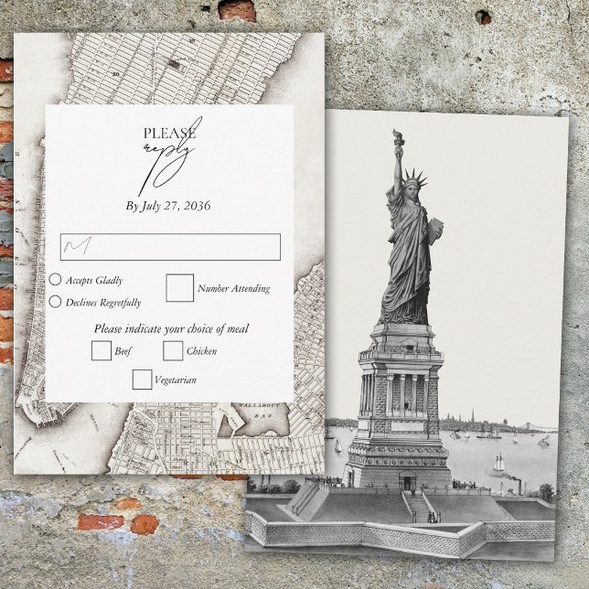 Tarjeta De Confirmación De Asistencia Boda NYC de destino de Nueva York (New York City Destination NYC Wedding RSVP Card)