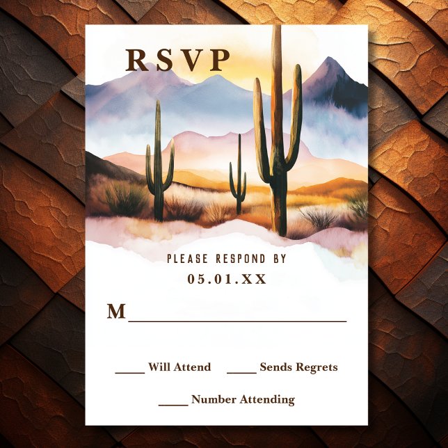 Tarjeta De Confirmación De Asistencia Boda occidental de Boho Desert Cactus (Front - Boho Desert Cactus Western Wedding RSVP Card)