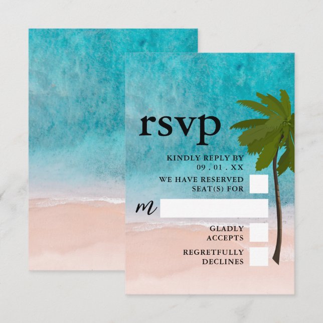 Tarjeta De Confirmación De Asistencia Boda Ocean Beach Palm Tree (Anverso / Reverso)