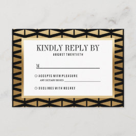 Tarjeta De Confirmación De Asistencia Boda | Oro moderno y geométrico negro