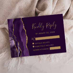 Tarjeta De Confirmación De Asistencia Boda Oscura de Ágata Dorada Moderno Deep Purple