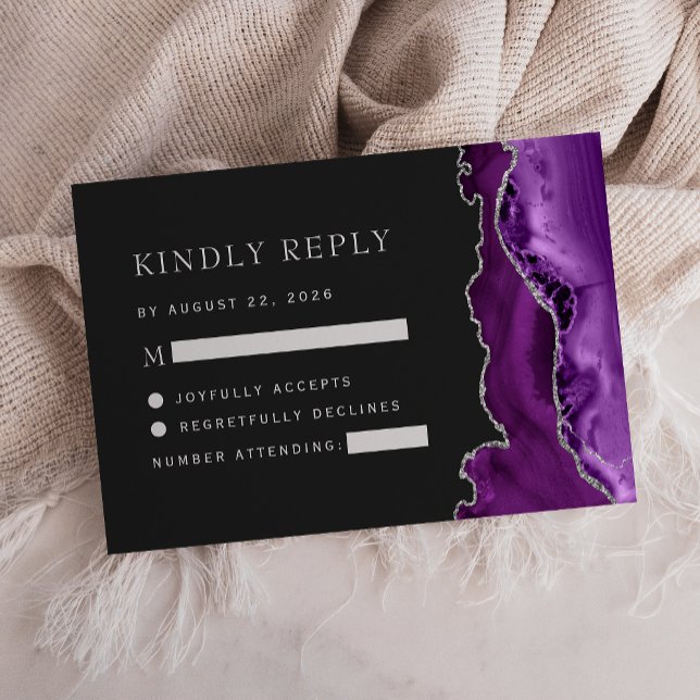 Tarjeta De Confirmación De Asistencia Boda oscuro de Agate de Plata Púrpura (Subido por el creador)