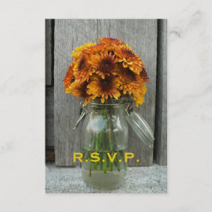 Tarjeta De Confirmación De Asistencia Boda otoñal RSVP: Flores Mason Jar y Barnwood